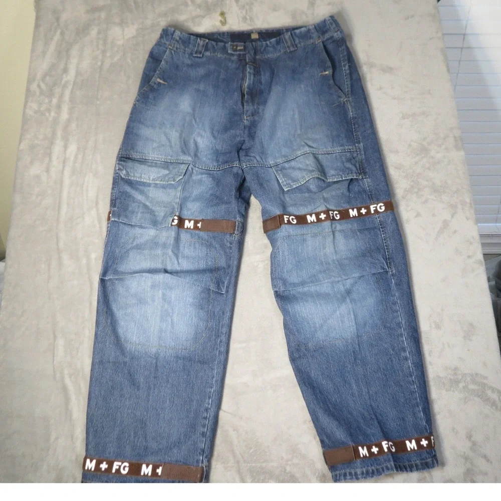 Vintage Marithe Francois Girbaud Jeans Mens 42M Blue Logo Tape Strap Streetwear